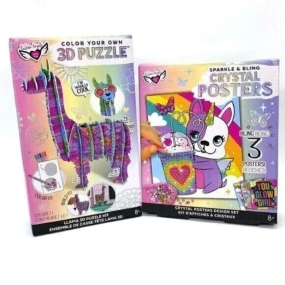 Fashion Angels 3D Llama Puzzle Kit and Crystal Posters Design Art Set New